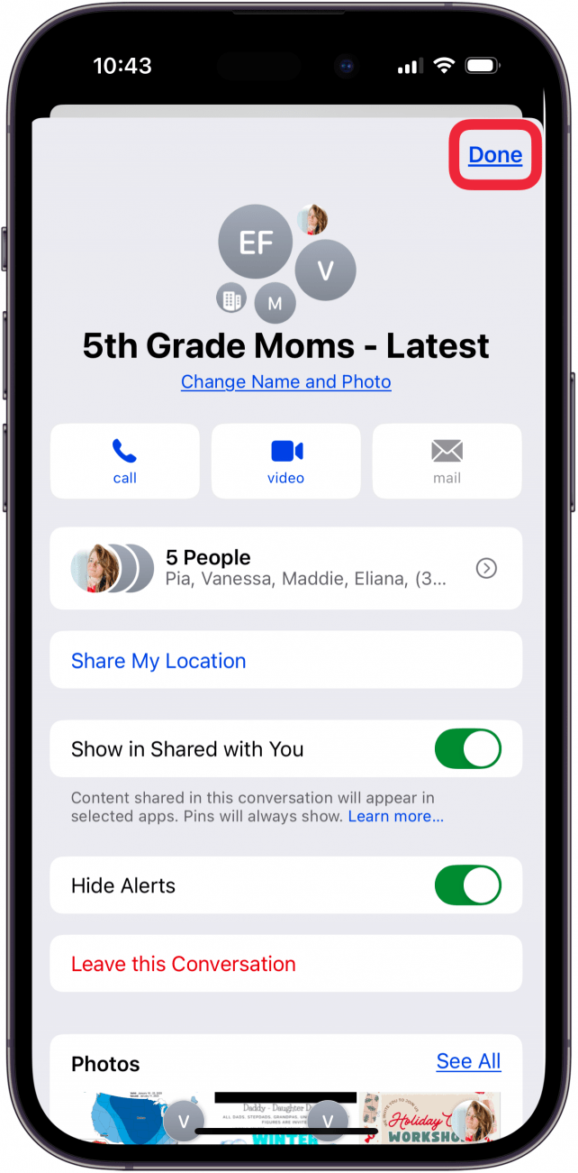 tap done after you mute group text on iphone
