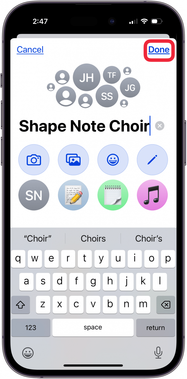 tap done again to close group chat edit view