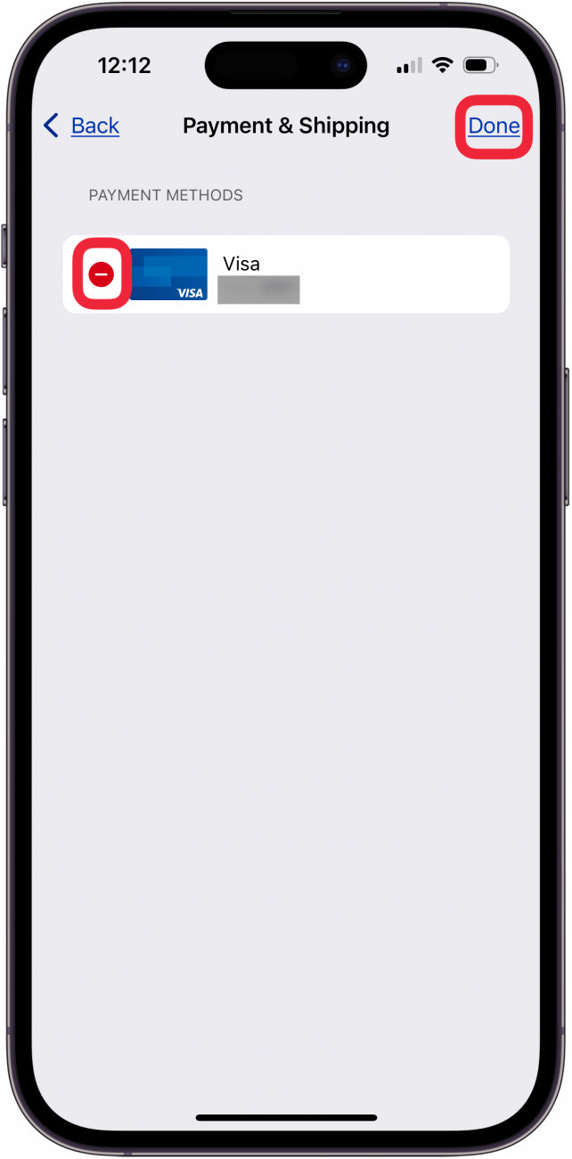 tap done in payment & shipping in settings apple id