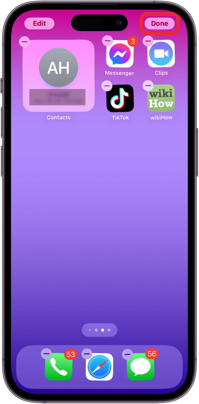 tap done to finish adding contact widget on iphone