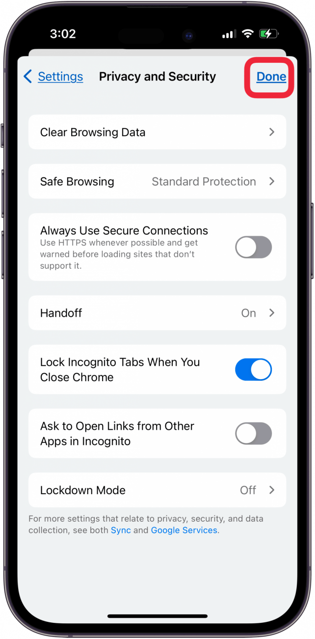 tap done to lock incognito mode on iphone and ipad