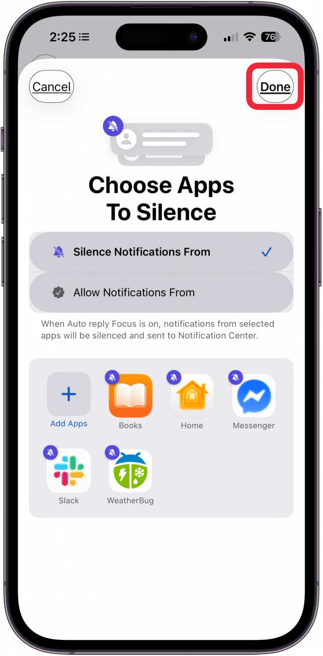 tap done when finished adding or removing apps