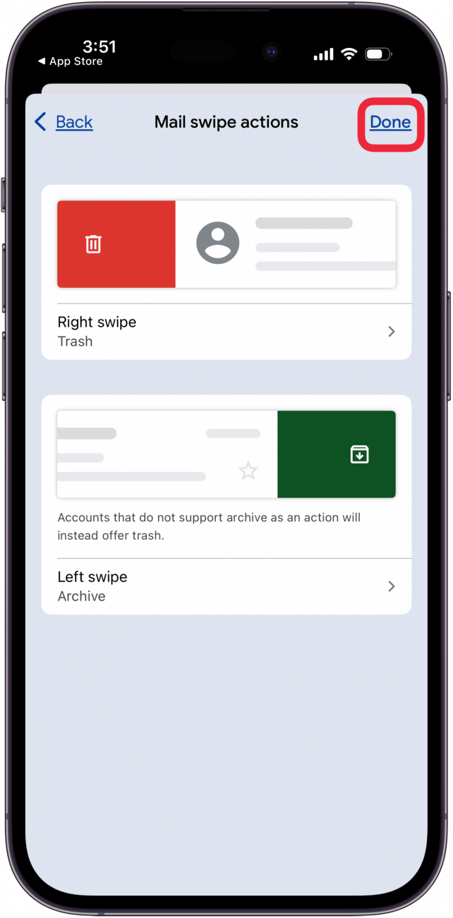 tap done when finished with swiping preferences