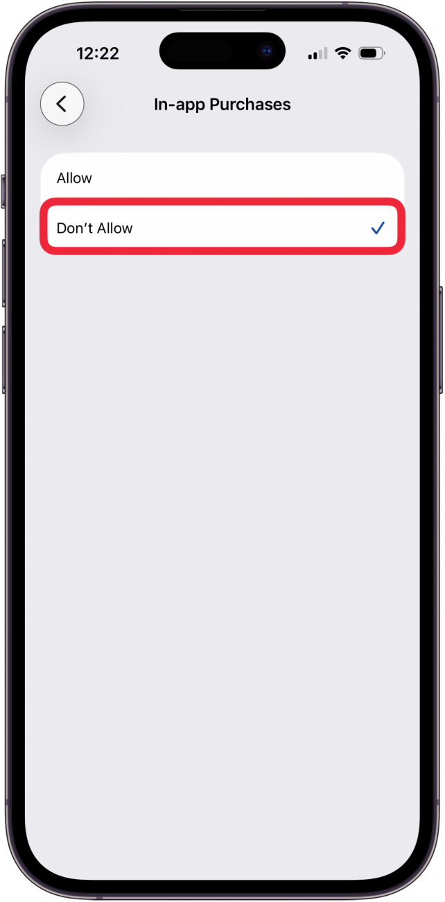 tap don't allow in in app purchases