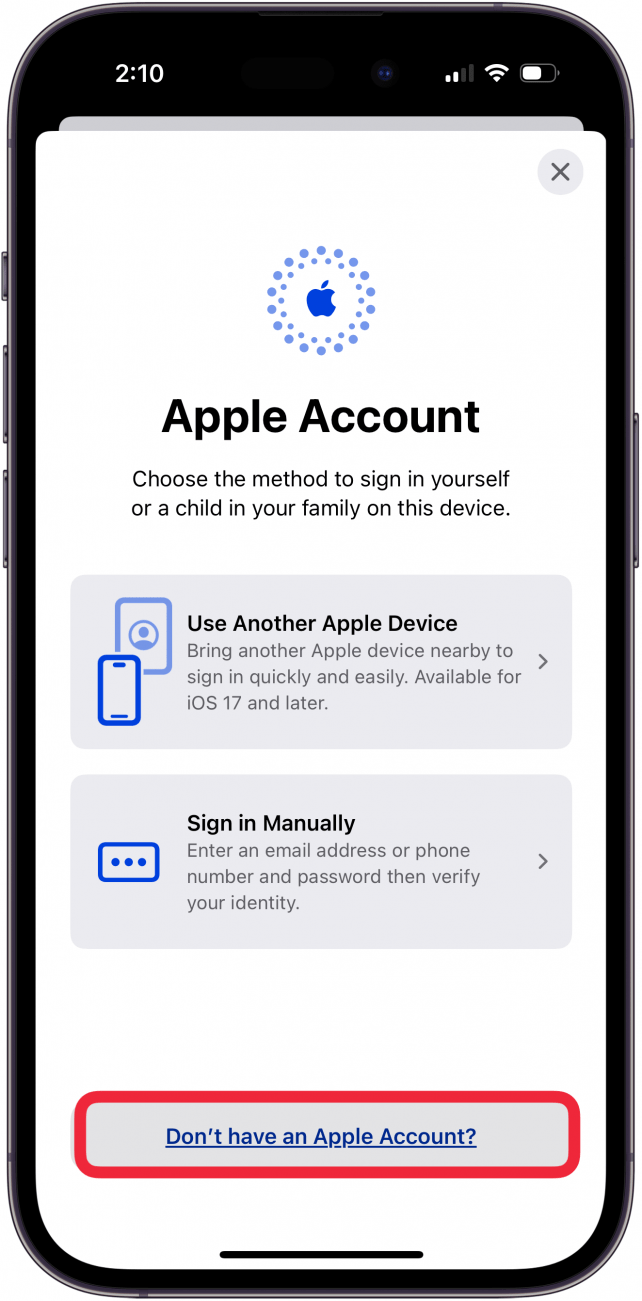 tap don't have an apple account?