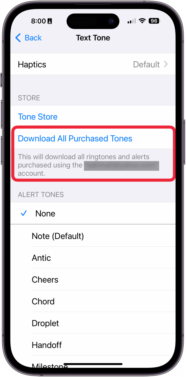 tap download all purchased tones