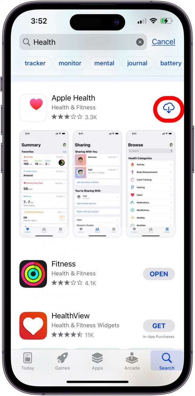 tap download icon to get health app back on iphone or ipad tap download icon to get health app back on iphone or ipad