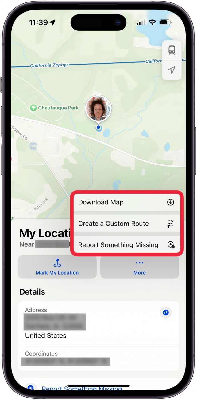 tap download map create a custom route or report something missing