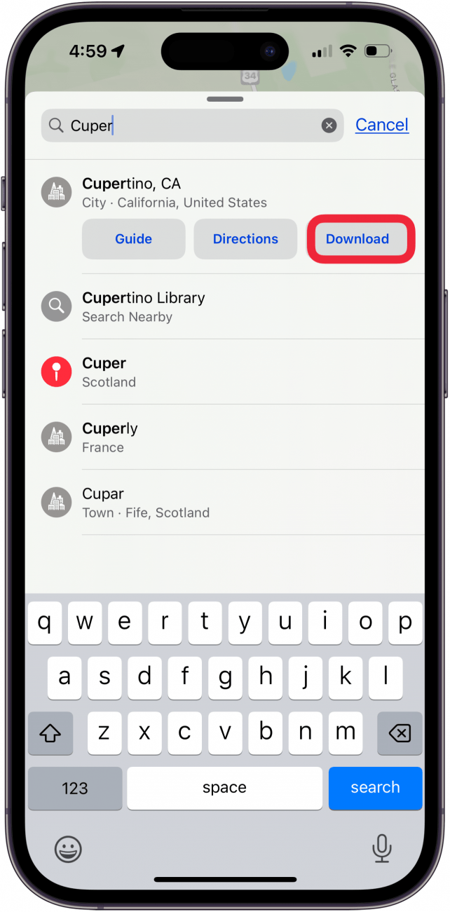 tap download to download offline maps iphone