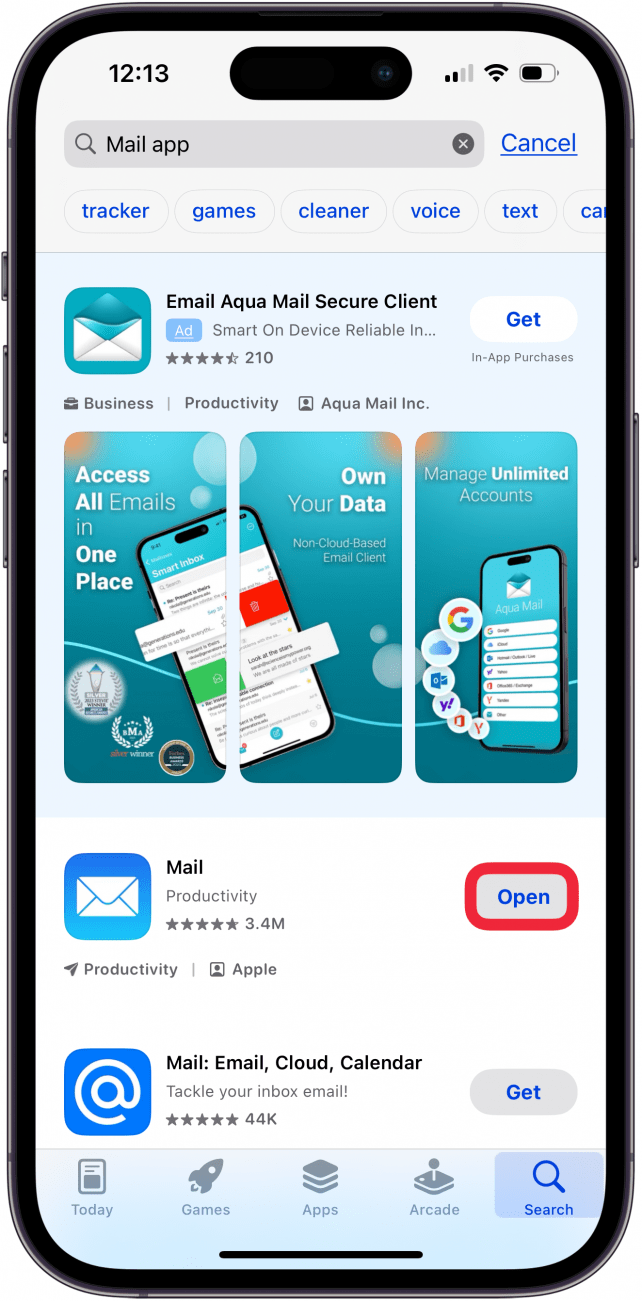 tap download to get back mail icon missing on iphone
