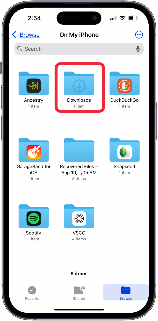 tap downloads folder