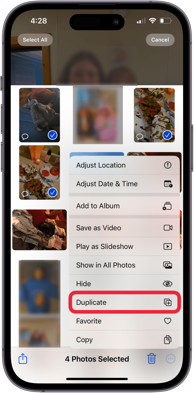 tap duplicate to duplicate live photo as still