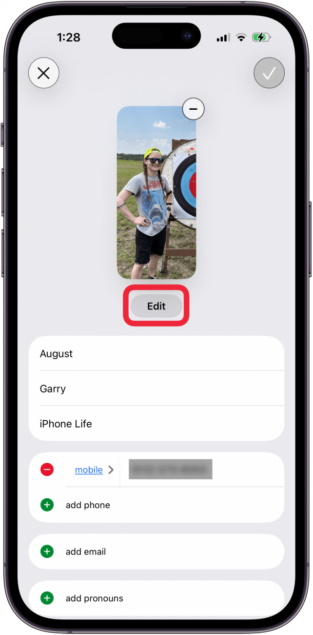 tap edit again in contact