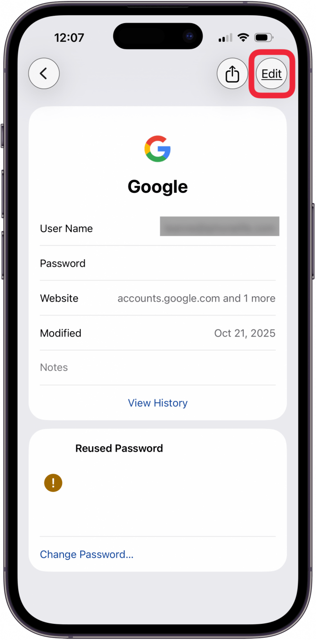 tap edit in account info