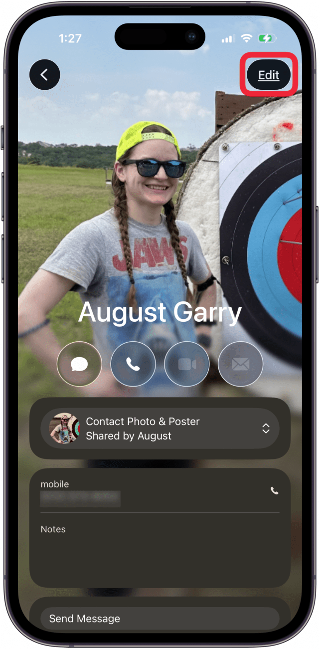 tap edit in contact card