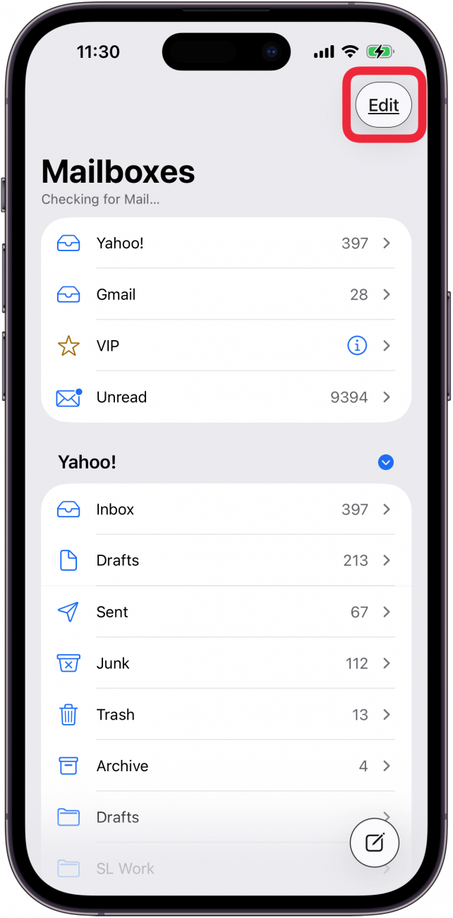 tap edit in mailboxes