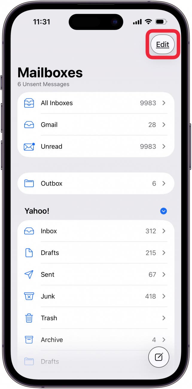 tap edit in mailboxes