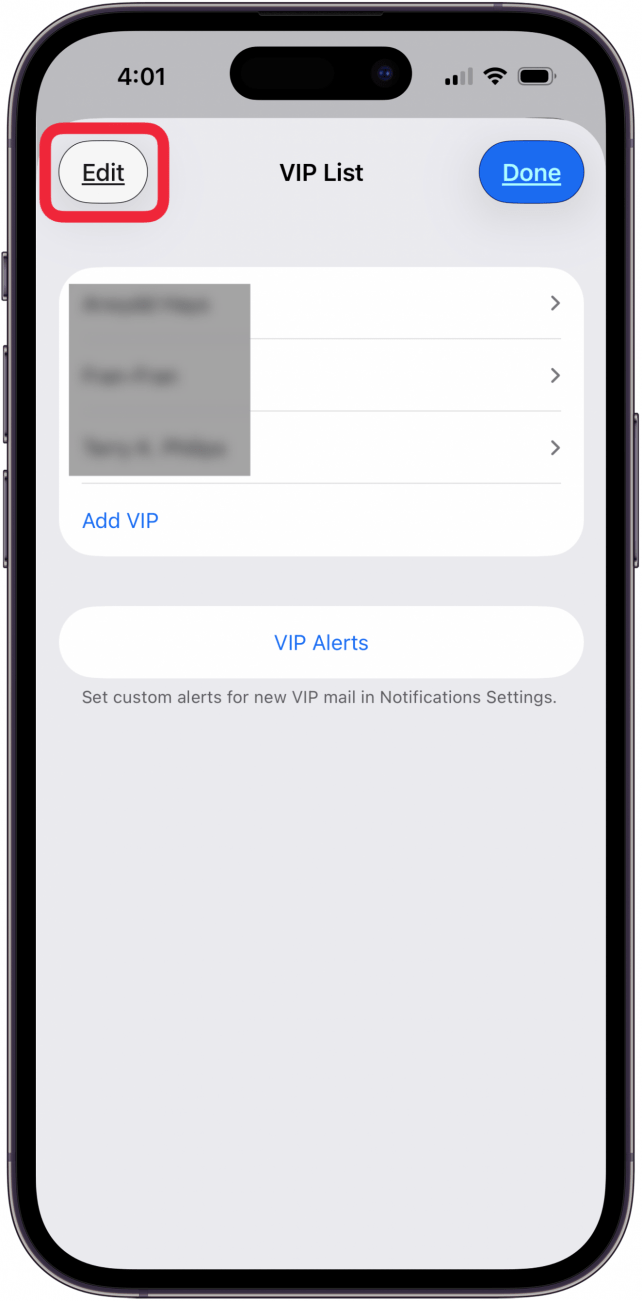 tap edit to add or subtract vip