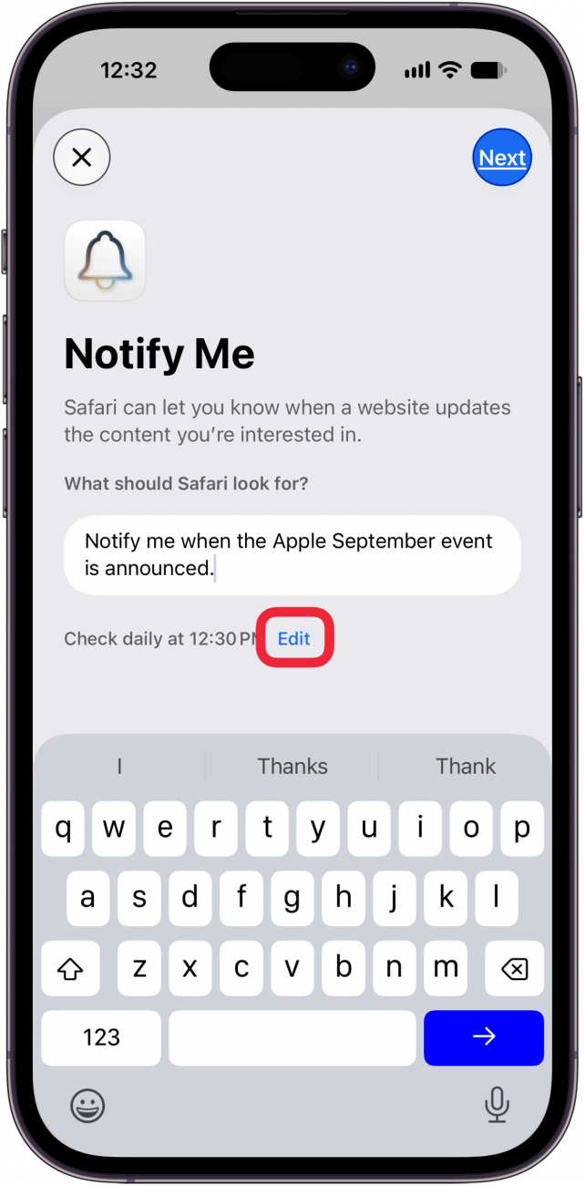 tap edit to change check time tap edit to change check time
