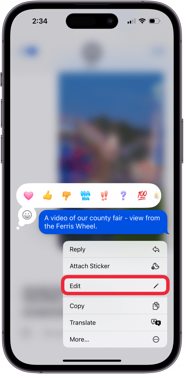 tap edit to edit imessage
