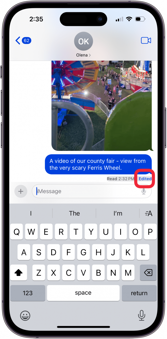 tap edited to see original imessage before imessage edit