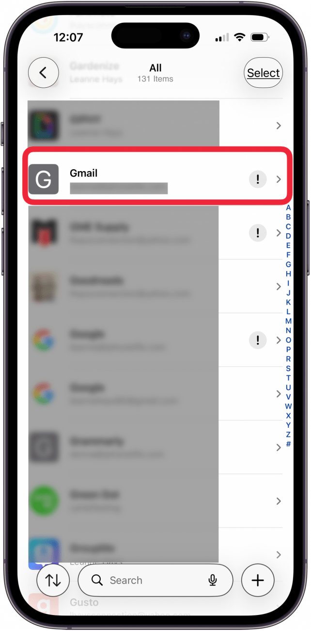 tap email account you want to change password for