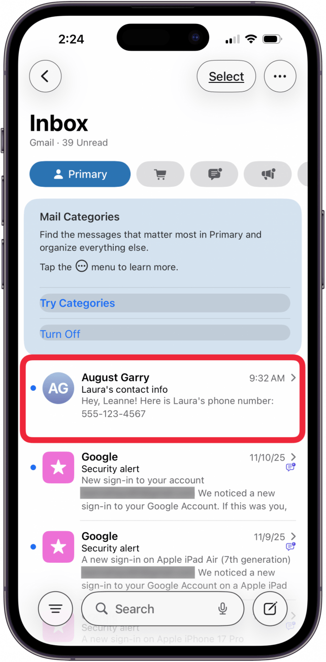tap email with phone number in it