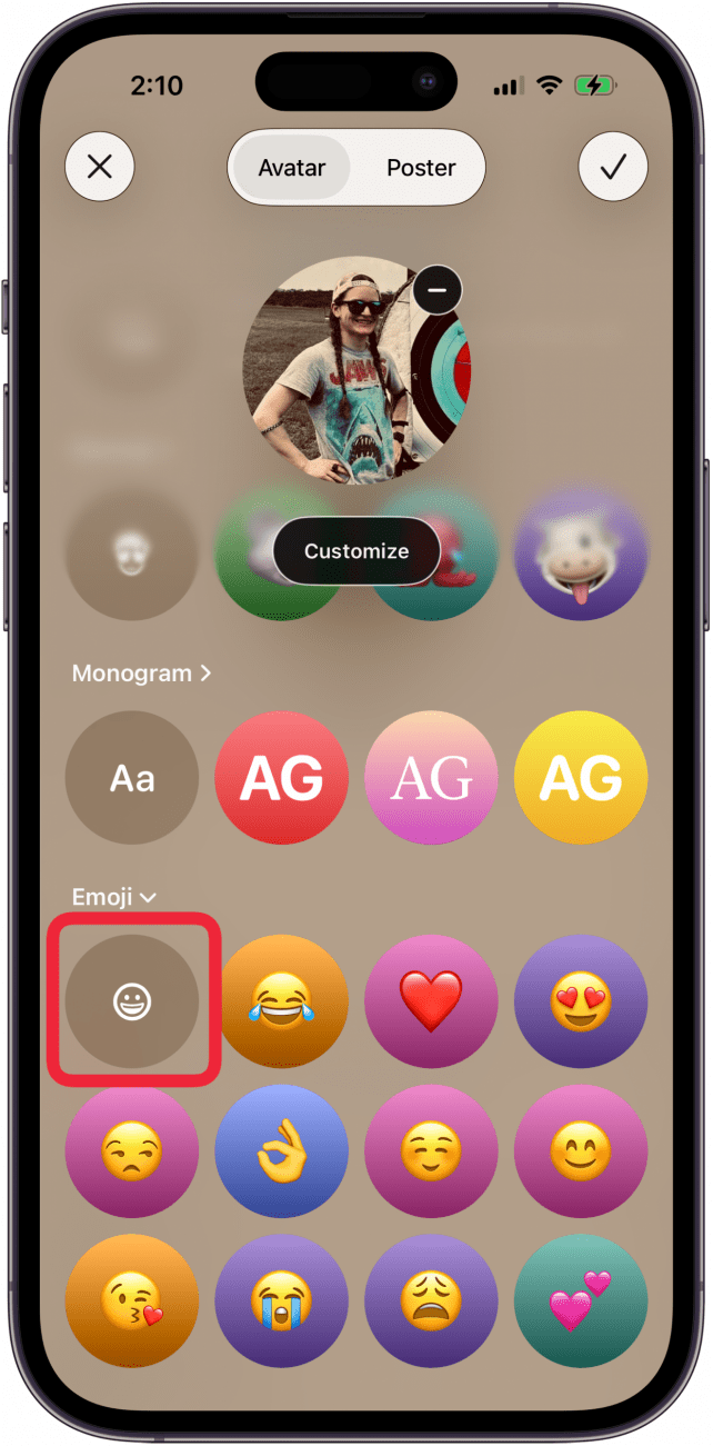 tap emoji icon to see more options