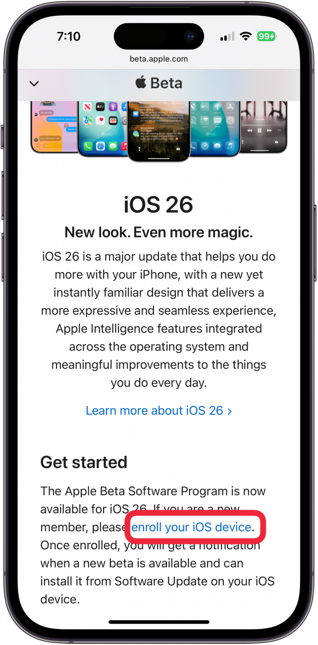 tap enroll your ios device