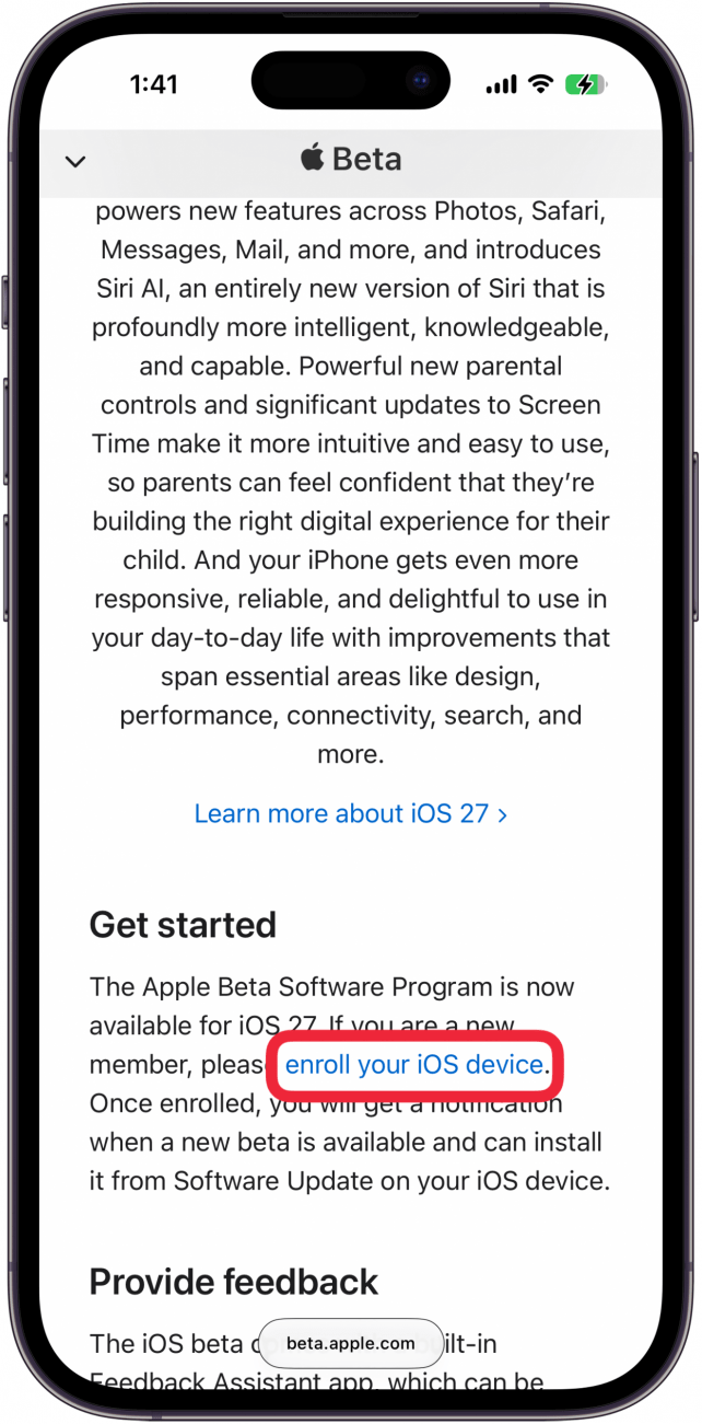 tap enroll your iOS device