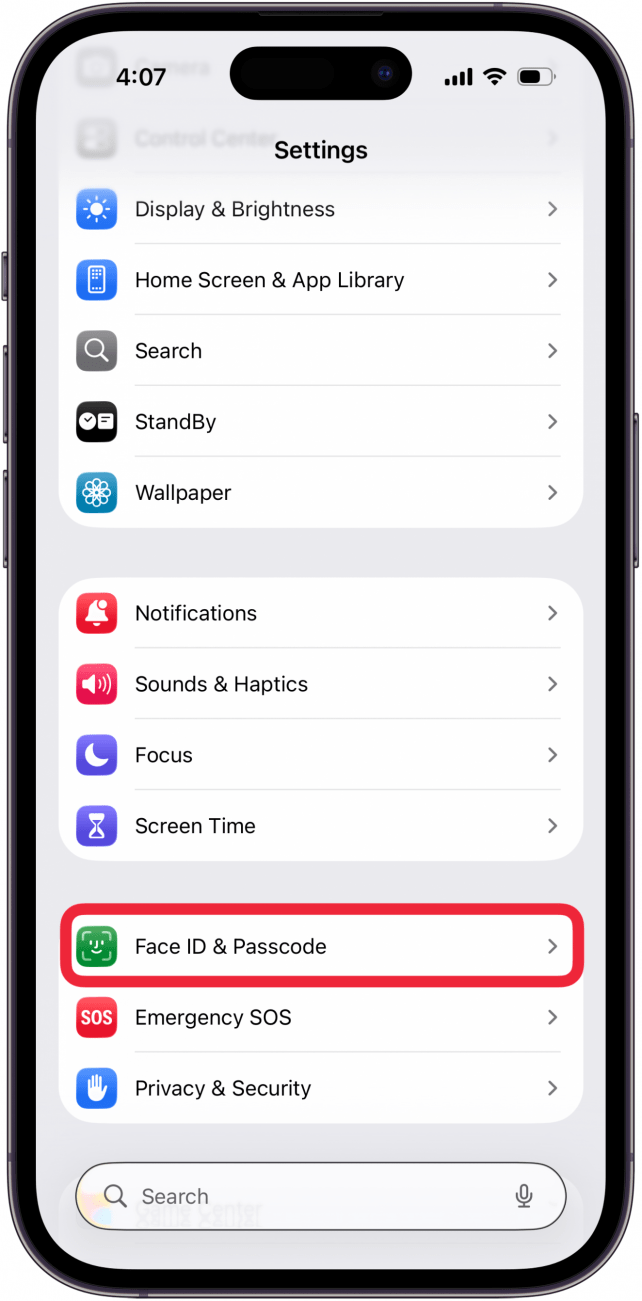 tap Face ID and passcode