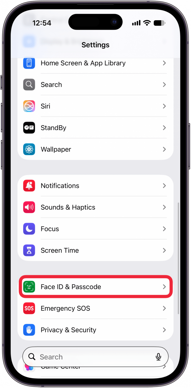 tap face id & passcode