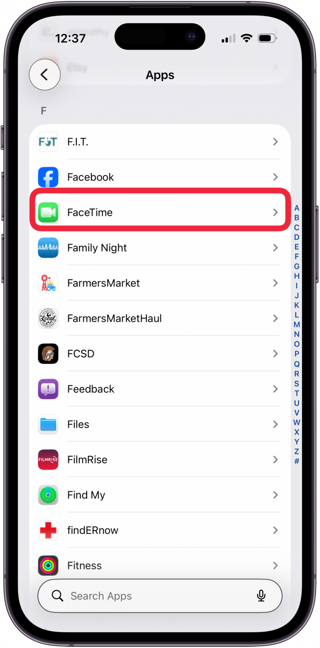 tap facetime in apps
