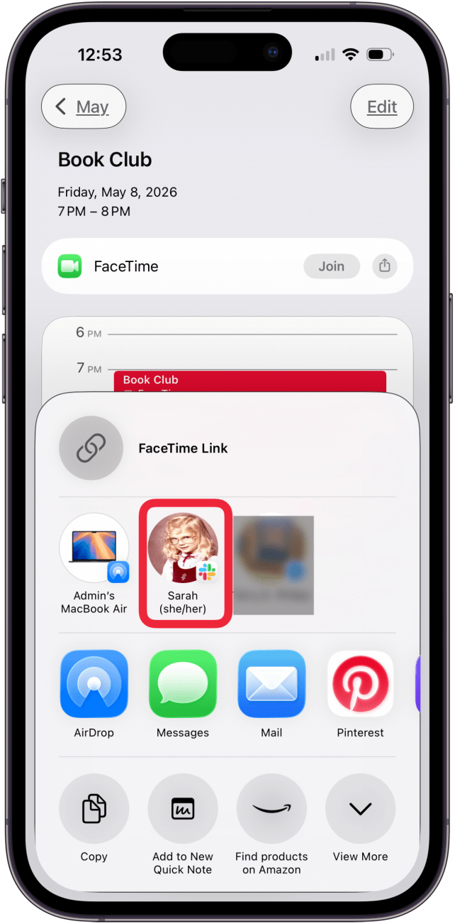 tap facetime invitation recipient