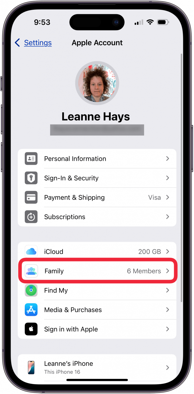 tap family in banner settings tap family in banner settings