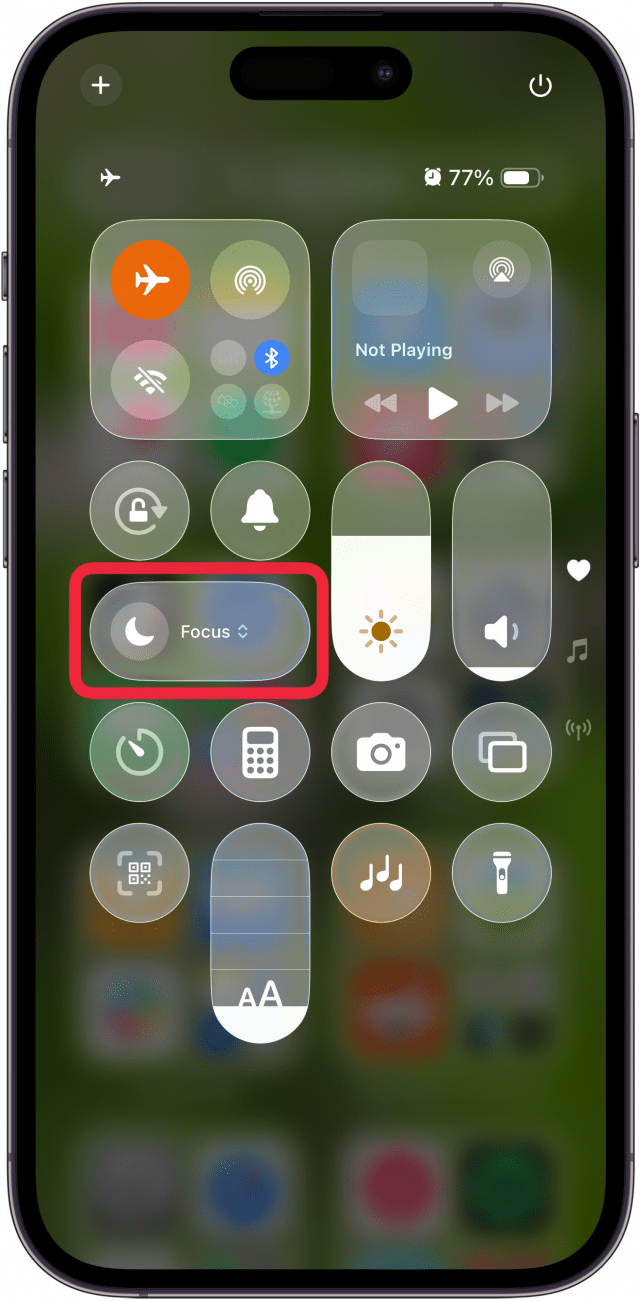 tap focus icon in iphone control center