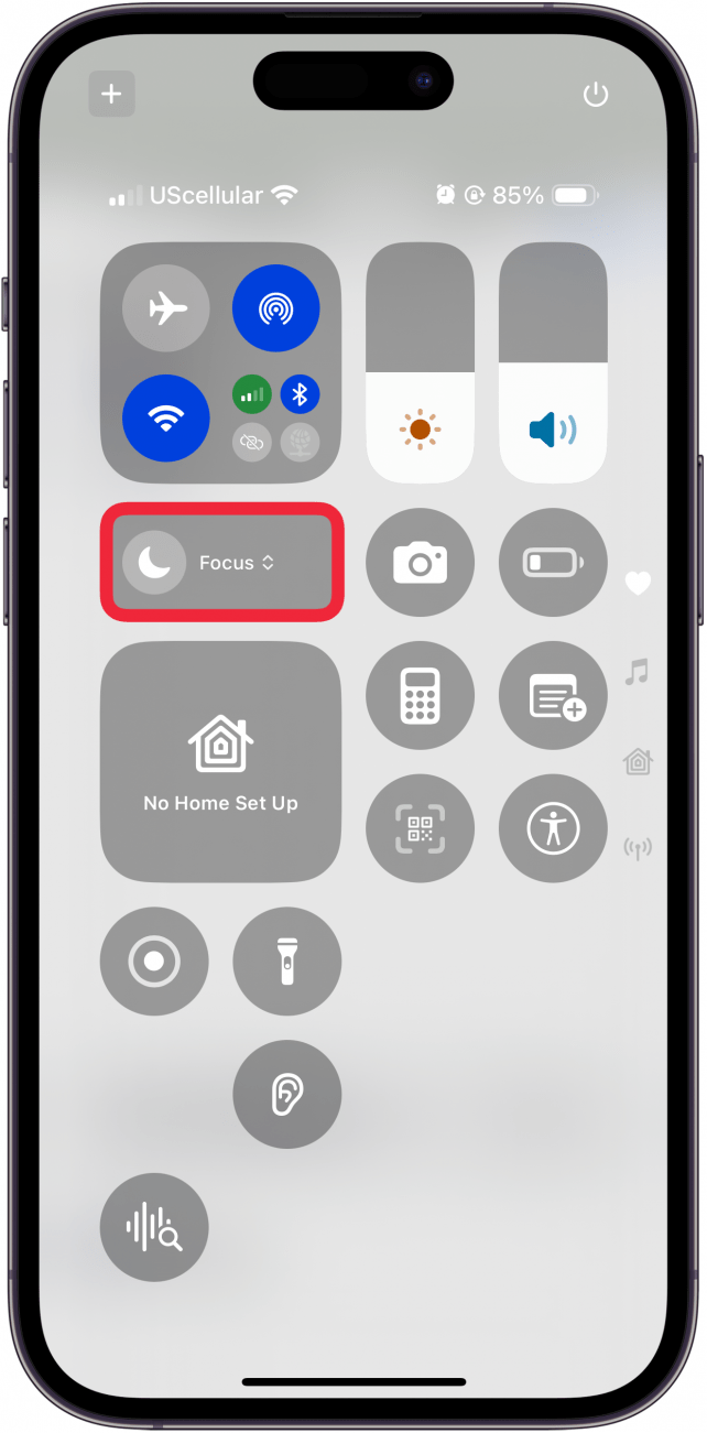 tap focus in iphone control center