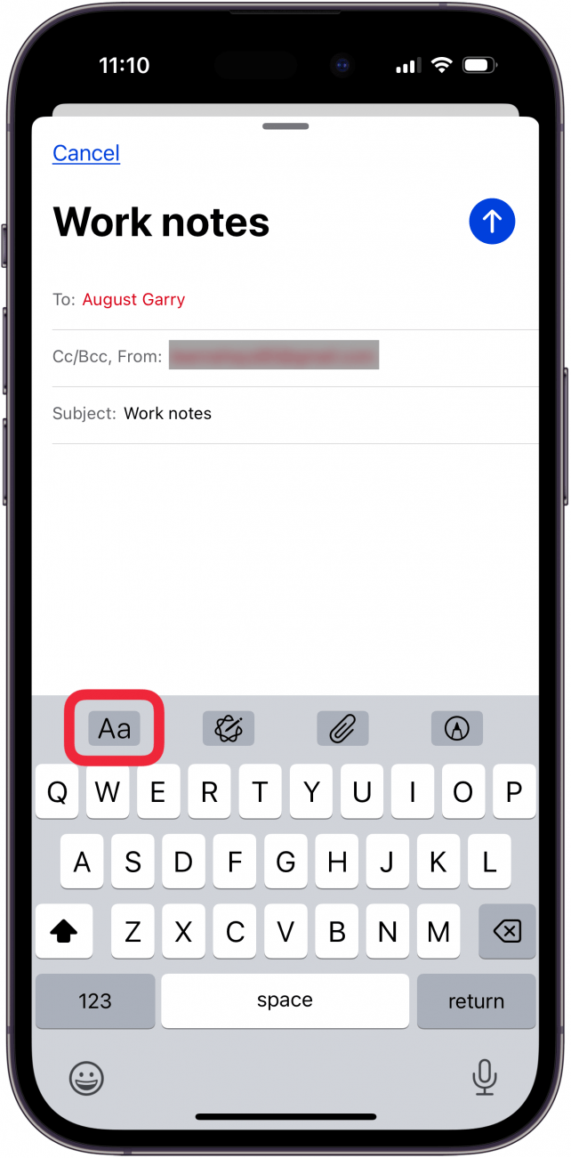 tap font icon to change default font in apple mail iphone