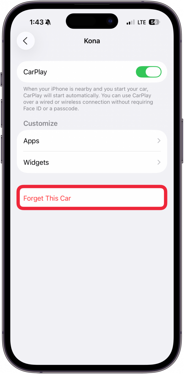 tap forget this car and reset carplay