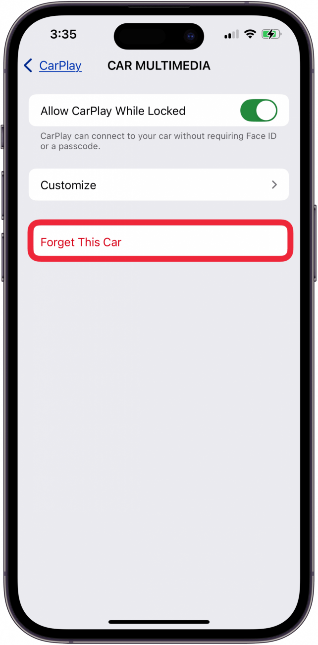 tap forget this car to reset carplay