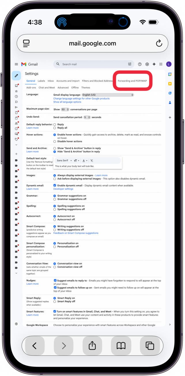 tap forwarding and pop/imap