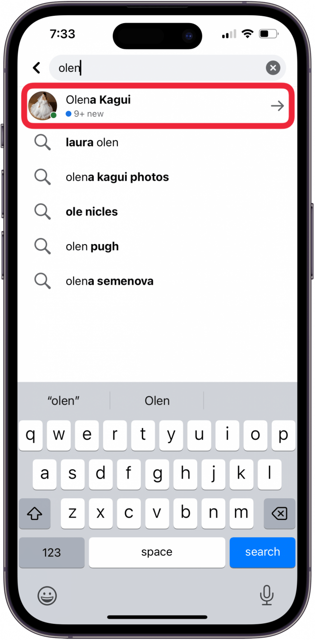 tap friend's name in search results