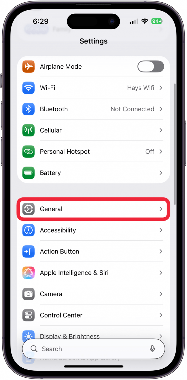 tap general in iphone settings