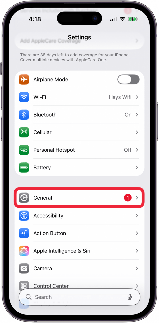 tap general in iphone settings