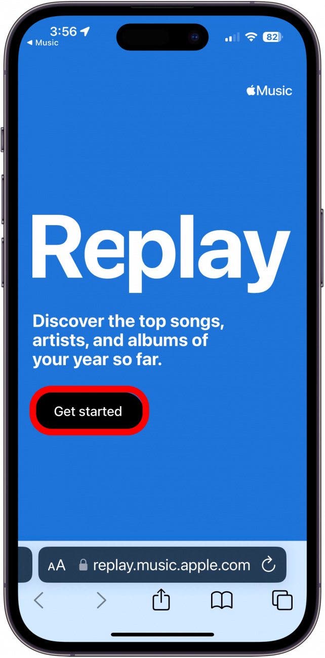 tap get started to see apple music replay