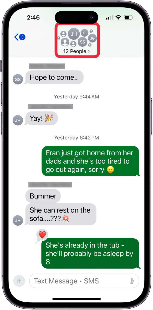 tap group text icon at top of screen