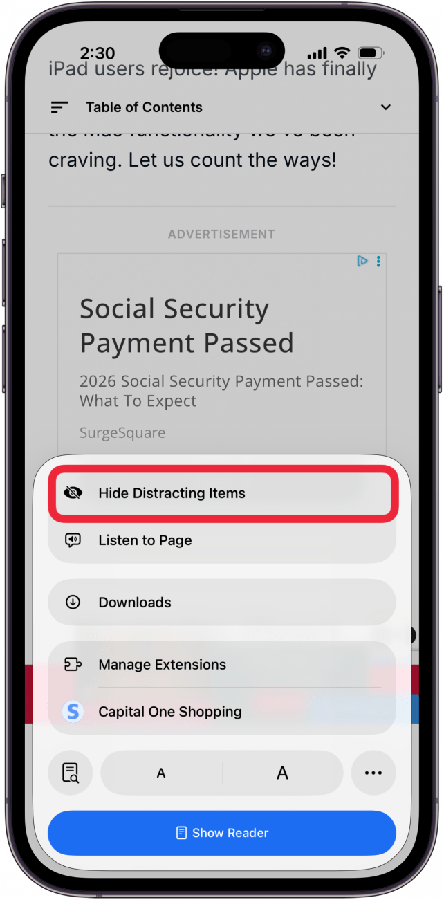 tap hide distracting items