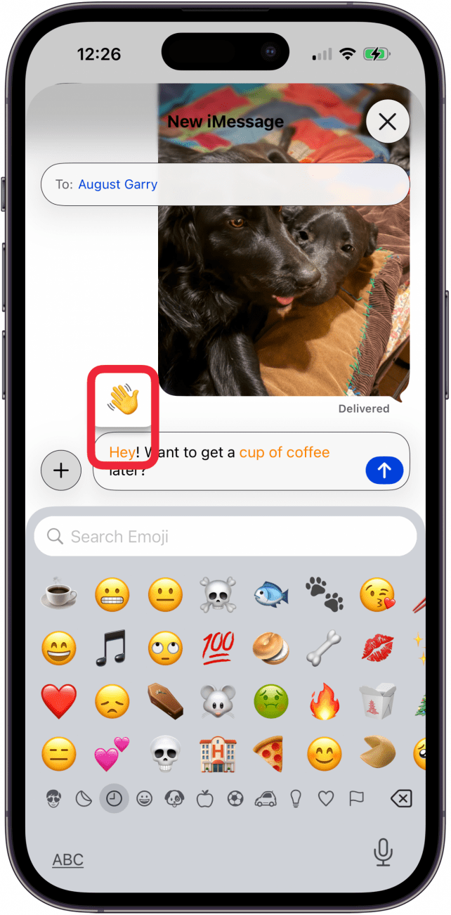 tap highlighted word to see emoji options