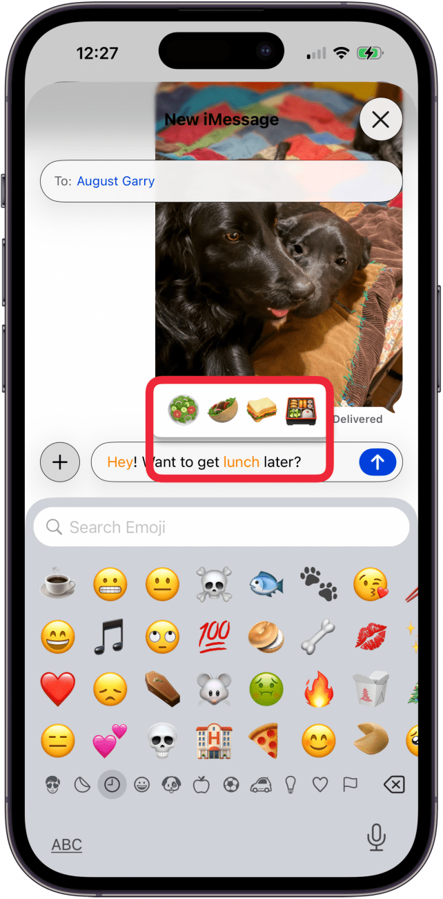 tap highlighted word to see multiple emoji options