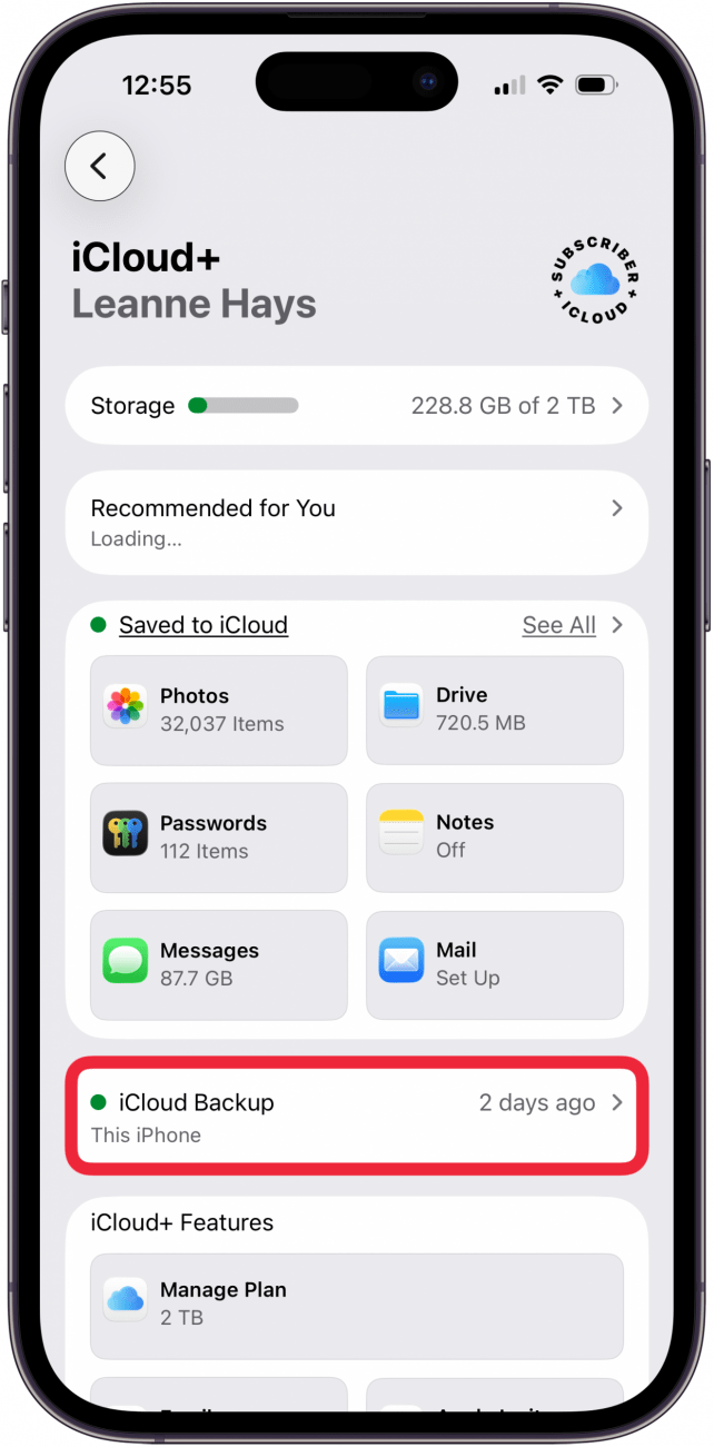 tap icloud backup